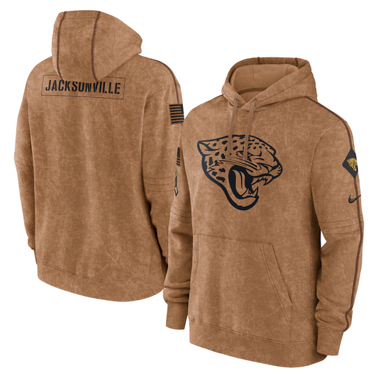 Men's Jacksonville Jaguars Brown 2023 Salute To Service Club Pullover Hoodie1