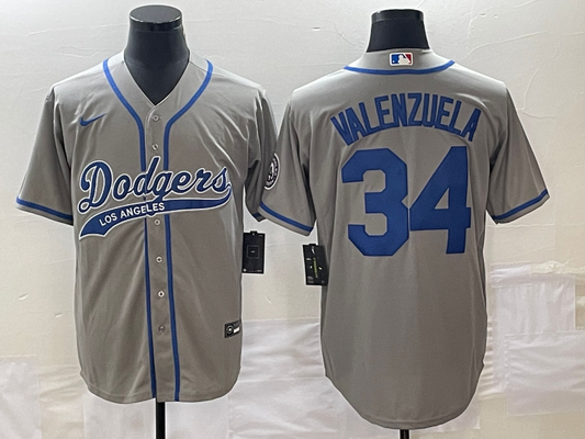 Men's Los Angeles Dodgers Fernando Valenzuela #34 Gray Player jersey Joint Edition