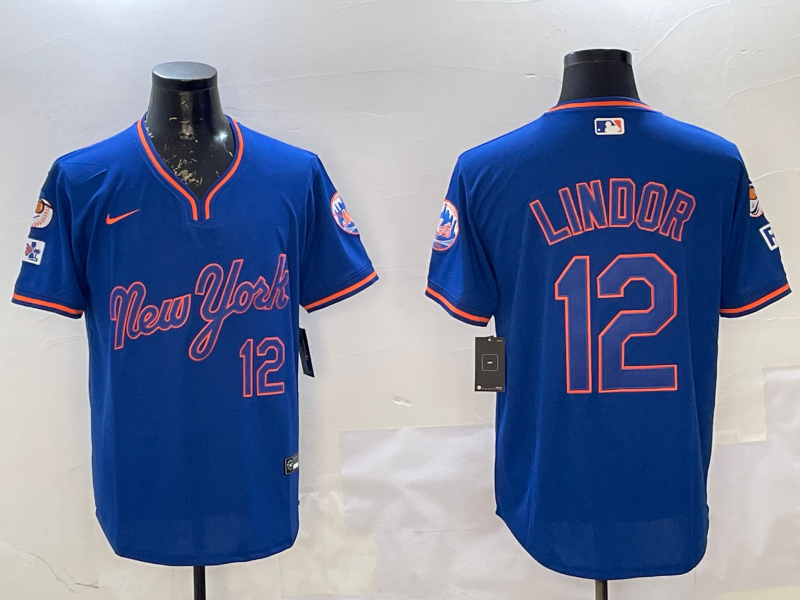Men's New York Mets Francisco Lindor #12 Royal Replica Player jersey