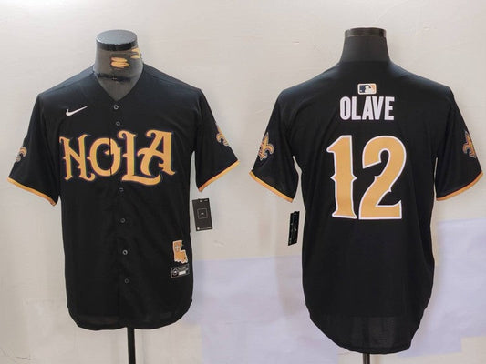 Men's New Orleans Saints Chris Olave #12 Black Game Player jersey