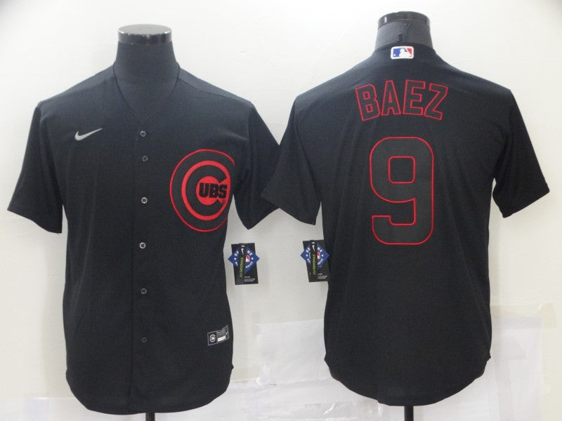 Men's Chicago Cubs Javier Baez #9 Black Replica Baseball jersey