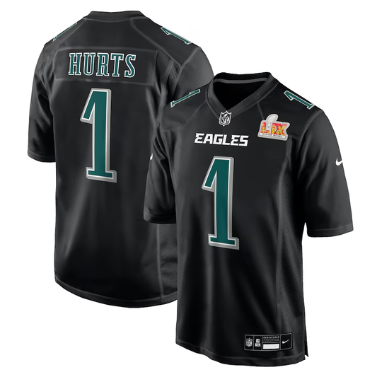 Men's Philadelphia Eagles Jalen Hurts #1 Carbon Black Super Bowl LIX Fashion Game Player jersey