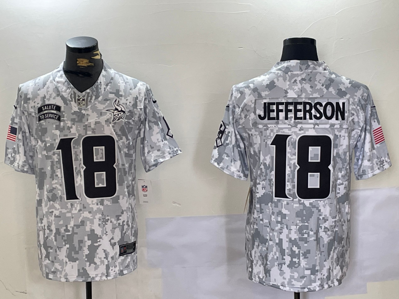 Men's Minnesota Vikings Justin Jefferson #18 Arctic Camo 2024 Salute to Service Limited jersey