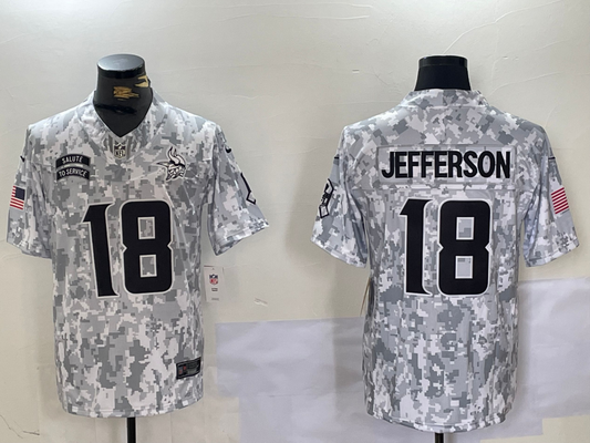 Men's Minnesota Vikings Justin Jefferson #18 Arctic Camo 2024 Salute to Service Limited jersey