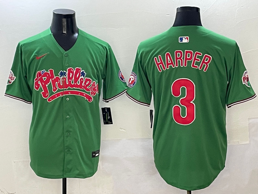 Men's Philadelphia Phillies Bryce Harper #3 Green Player jersey