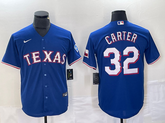 Men's Texas Rangers Evan Carter #32 Blue Replica Player jersey