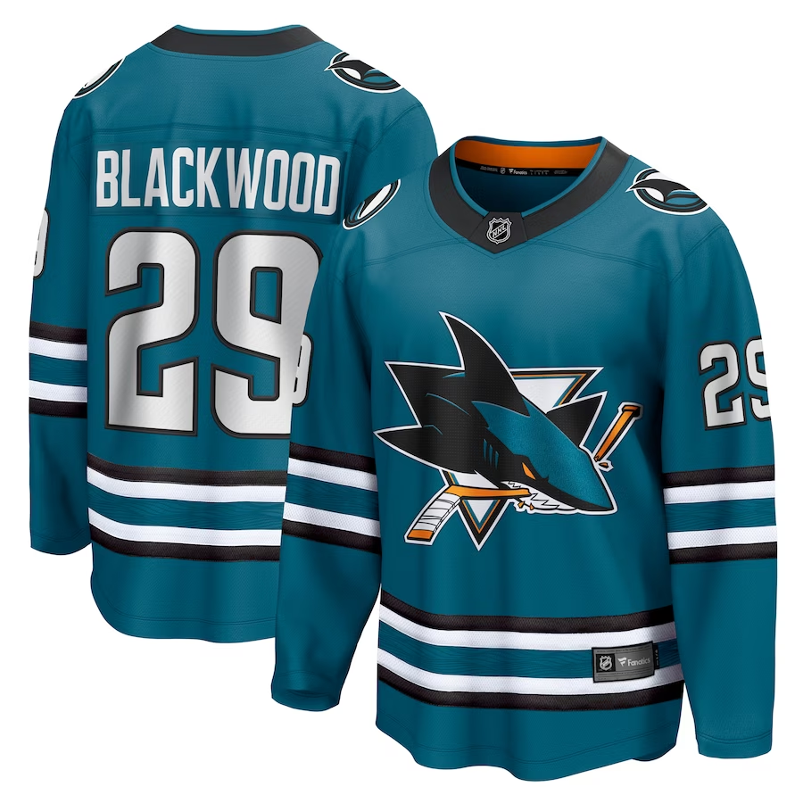 Men's San Jose Sharks Mackenzie Blackwood #29 Teal Home Breakaway jersey