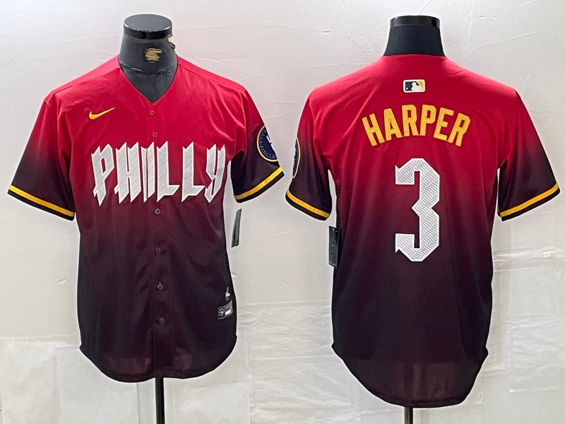Men's Philadelphia Phillies Bryce Harper #3 Red 2024 City Connect Limited Player jersey