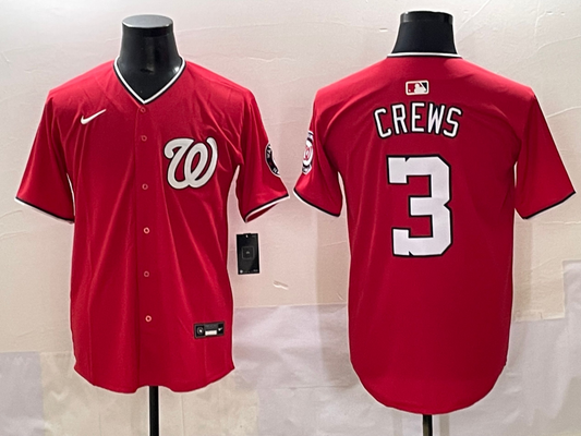 Men's Washington Nationals Dylan Crews #3 Red Replica Player Jersey