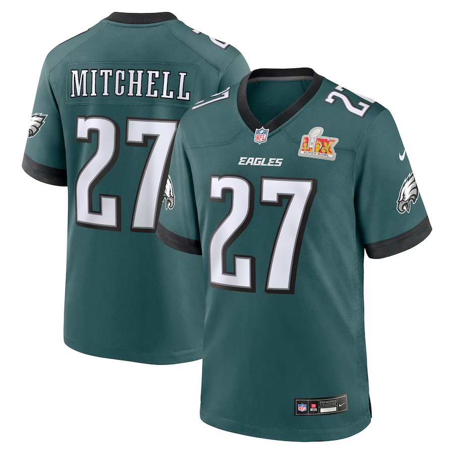 Men's Philadelphia Eagles Quinyon Mitchell #27 Midnight Green Super Bowl LIX Game Player jersey