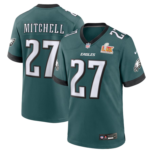 Men's Philadelphia Eagles Quinyon Mitchell #27 Midnight Green Super Bowl LIX Game Player jersey