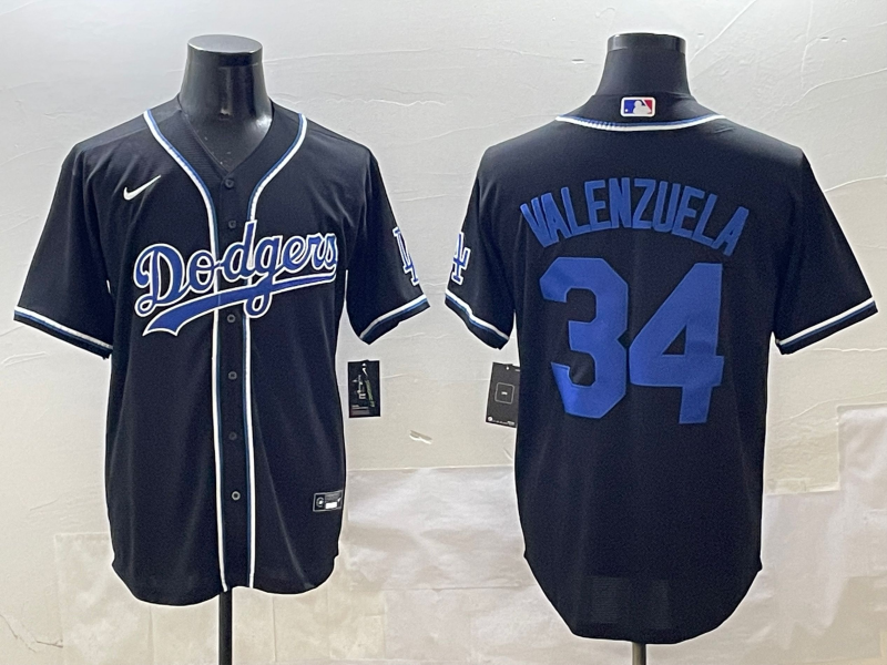 Men's Los Angeles Dodgers Fernando Valenzuela #34 Black Player Game jersey