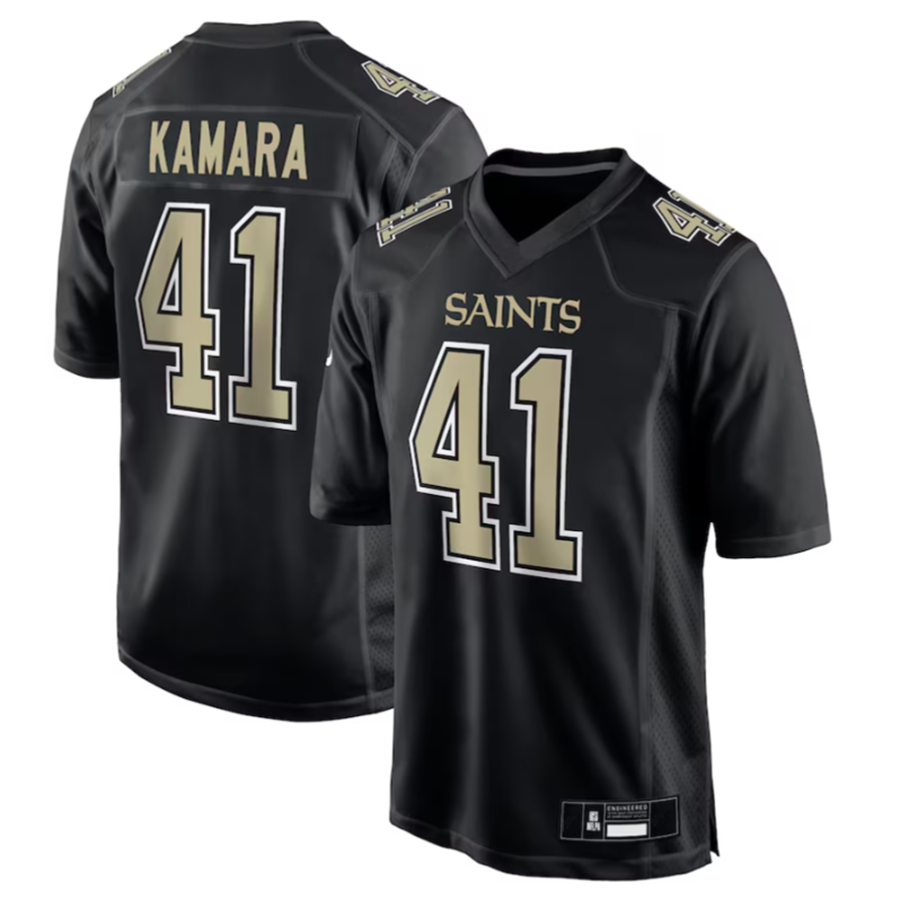 #41 Alvin Kamara Player NO.Saints Carbon Black Fashion Game Football Jerseys