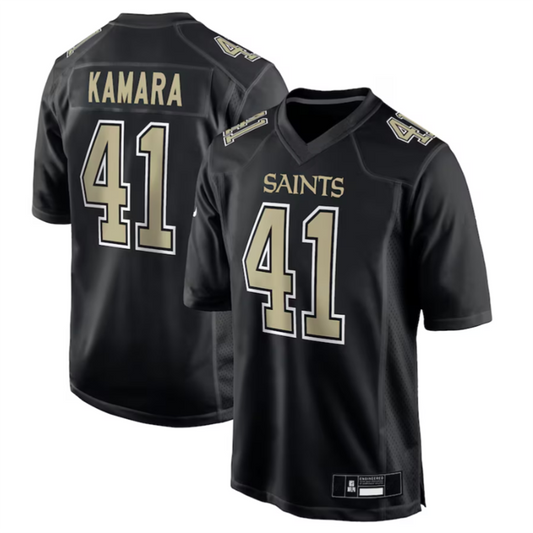 #41 Alvin Kamara Player NO.Saints Carbon Black Fashion Game Football Jerseys