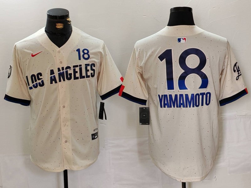 Men's Los Angeles Dodgers Yoshinobu Yamamoto #18 Cream 2024 City Connect Limited Player jersey