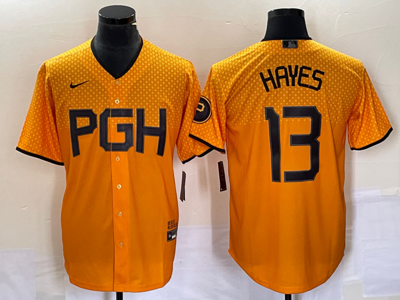 Men's Pittsburgh Pirates Ke'Bryan Hayes #13 Gold 2023 City Connect Replica Player jersey