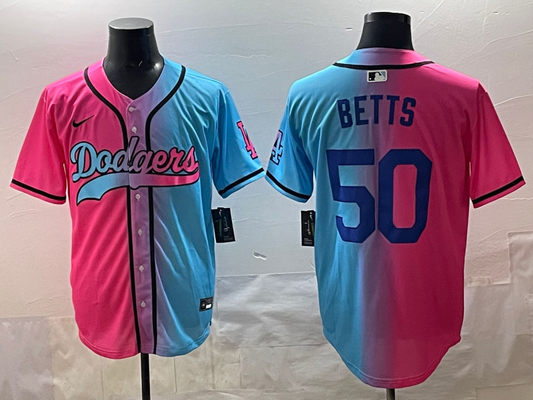 Men's Los Angeles Dodgers Mookie Betts #50 Pink/Blue Player Jersey