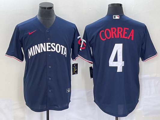 Men's Minnesota Twins Carlos Correa #4 Navy Alternate Replica Player jersey