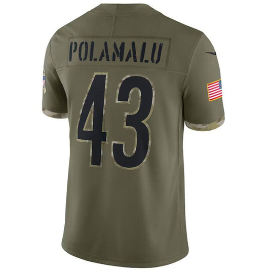 #43 Troy Polamalu Player P.Steelers Olive Salute To Service Game Football Jerseys
