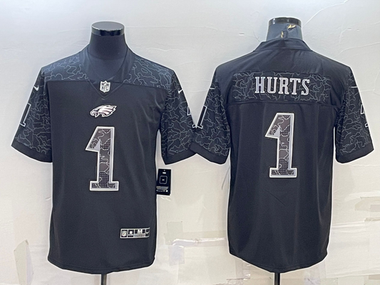 Men's Philadelphia Eagles Jalen Hurts #1 Black RFLCTV Limited jersey