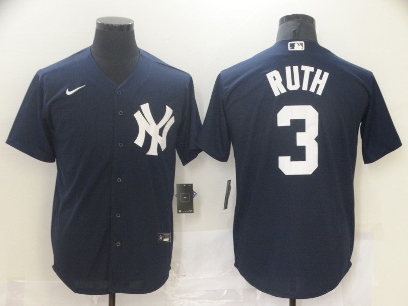 Men's New York Yankees Babe Ruth #3 Navy Replica Baseball jersey
