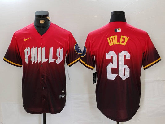 Men's Philadelphia Phillies Chase Utley #26 Red 2024 City Connect Replica Player jersey