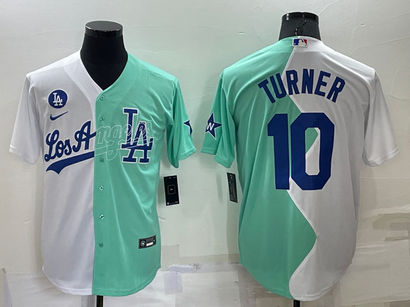 Men's Los Angeles Dodgers Justin Turner #10 White/Green Replica Baseball jersey