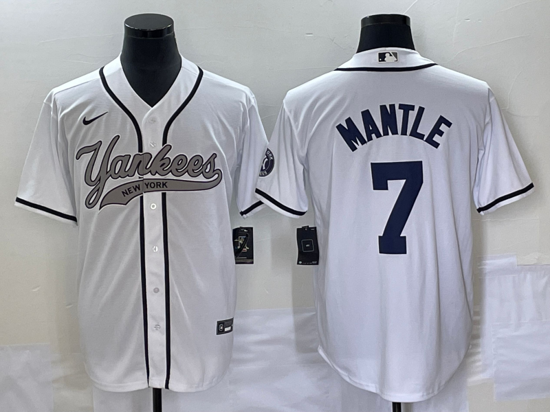Men's New York Yankees Mickey Mantle #7 White Player jersey Joint Edition