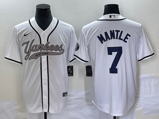 Men's New York Yankees Mickey Mantle #7 White Player jersey Joint Edition
