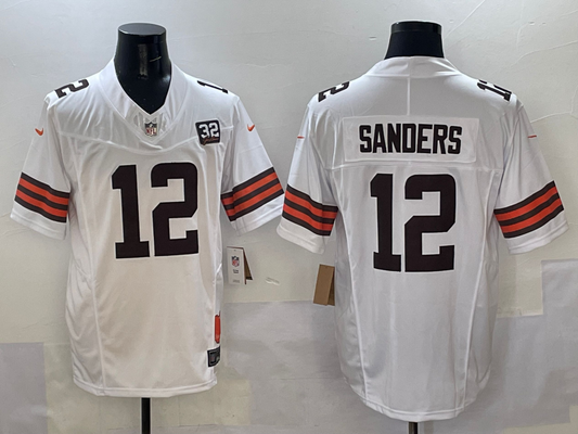 Men's Cleveland Browns Shedeur Sanders #12 White 2025 NFL Draft 2nd Alternate Game Jersey