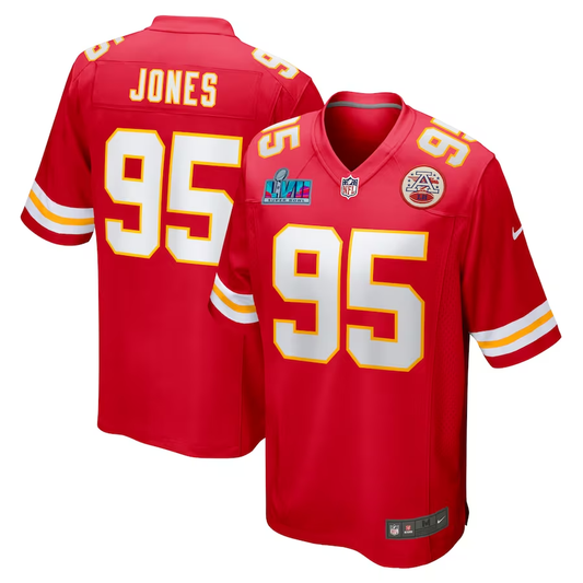 Men's Kansas City Chiefs Chris Jones #95 Red Super Bowl LVII Patch Game jersey