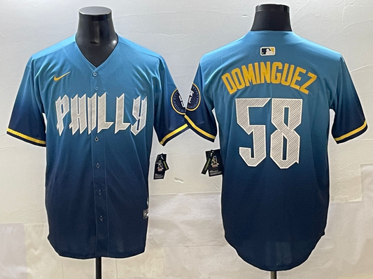Men's Philadelphia Phillies Seranthony Dominguez #58 Blue City Connect Limited Player Jersey