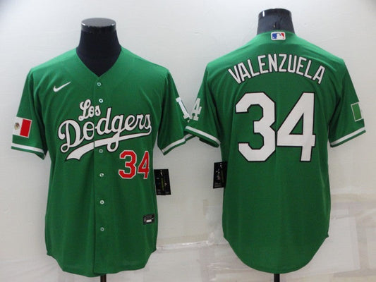 Men's Los Angeles Dodgers Fernando Valenzuela #34 Green Replica Player jersey