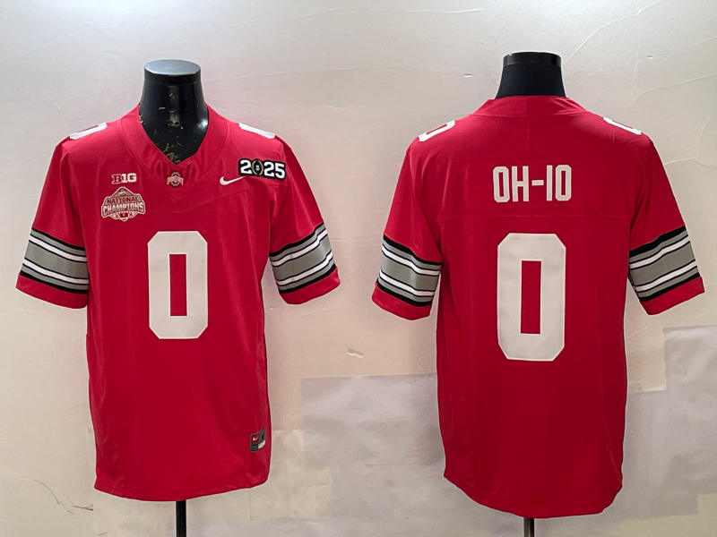 Men's Ohio State Buckeyes #0 Red 2025 CFP Final National Champions Patch F.U.S.E. Jersey