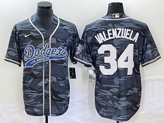 Men's Los Angeles Dodgers Fernando Valenzuela #34 Grey Camouflage Player jersey Joint Edition