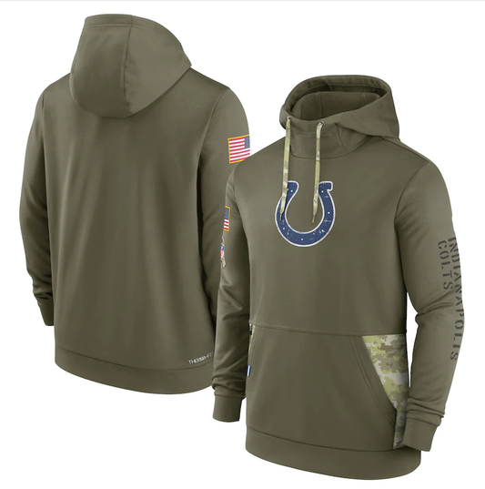 Men's Indianapolis Colts Olive 2022 Salute to Service Therma Performance Pullover Hoodie1