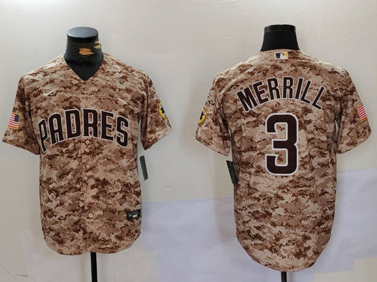 Men's San Diego Padres Jackson Merrill #3 Camo USMC Alternate Replica Player jersey
