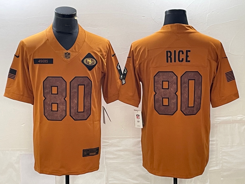 Men's San Francisco 49ers Jerry Rice #80 Brown 2023 Salute To Service Retired Player Limited jersey