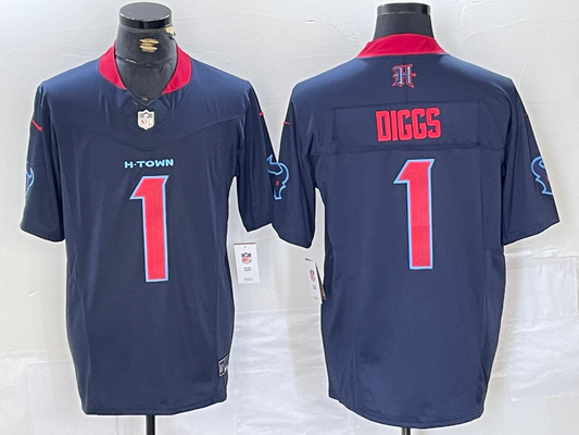 Men's Houston Texans Stefon Diggs #1 Navy 2nd Alternate Game Jersey