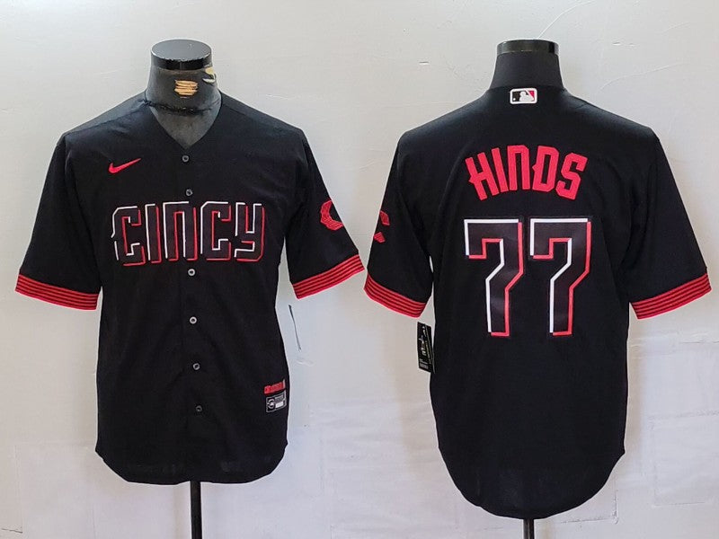 Men's Cincinnati Reds Rece Hinds #77 Black City Connect Replica Player jersey