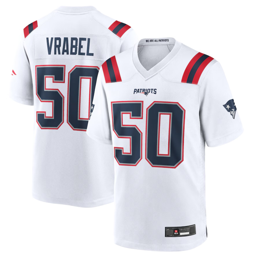 #50 Mike Vrabel Player NE.Patriots White Game Football Jerseys