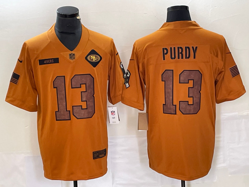 Men's San Francisco 49ers Brock Purdy #13 Brown 2023 Salute To Service Retired Player Limited jersey