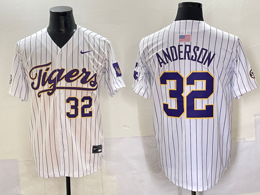 Men's LSU Tigers Kade Anderson #32 White Replica Player Jersey