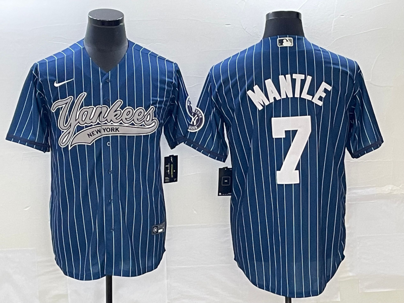Men's New York Yankees Mickey Mantle #7 Blue Player jersey Joint Edition