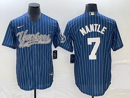 Men's New York Yankees Mickey Mantle #7 Blue Player jersey Joint Edition