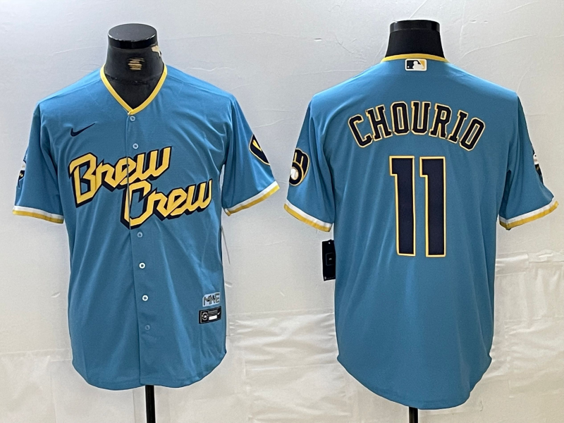 Men's Milwaukee Brewers Jackson Chourio #11 Powder Blue City Connect Replica Player jersey