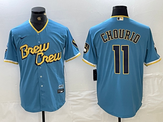 Men's Milwaukee Brewers Jackson Chourio #11 Powder Blue City Connect Replica Player jersey