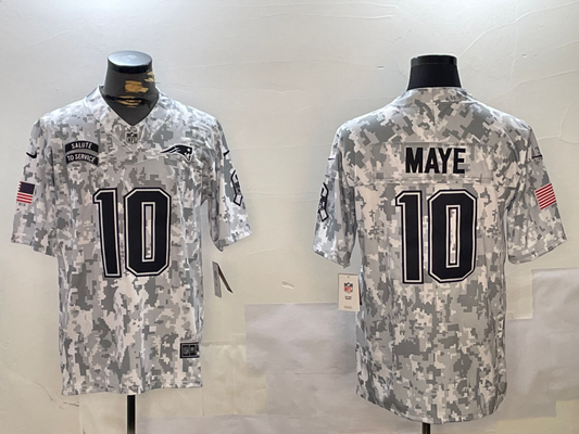 Men's New England Patriots Drake Maye #10 Arctic Camo 2024 Salute to Service Limited jersey