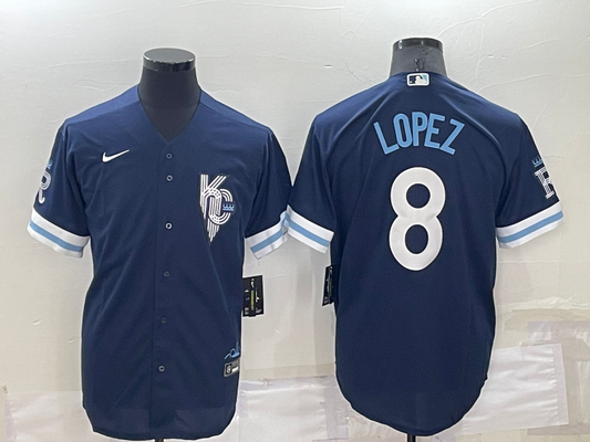 Men's Kansas City Royals Nicky Lopez #8 Navy Replica Baseball jersey