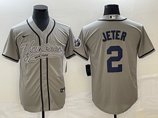 Men's New York Yankees Derek Jeter #2 Gray Player jersey Joint Edition